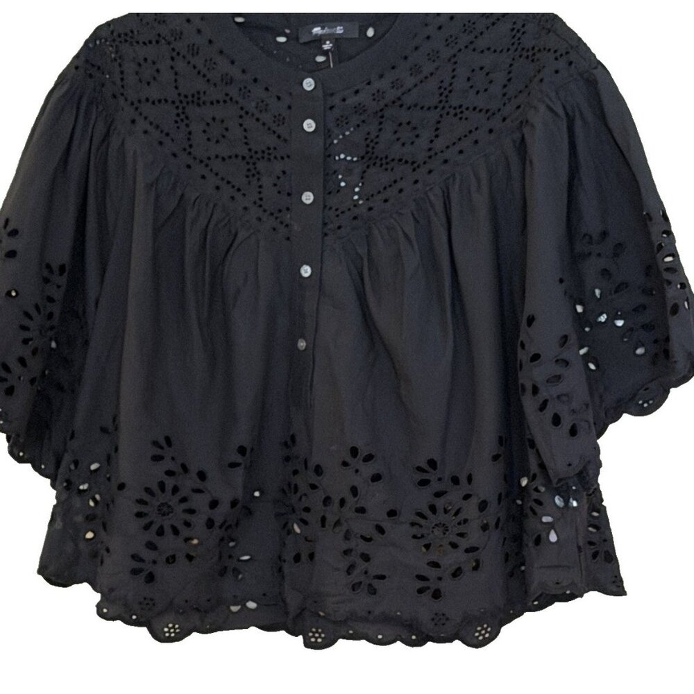 Madewell Black Eyelet Button-Front Blouse - Picture 7 of 8